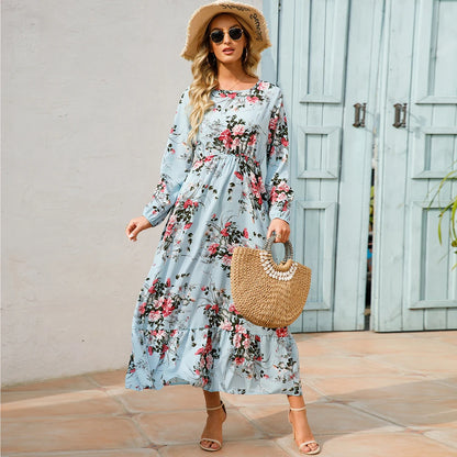 Elegant Women Maxi Dress – Casual Floral Long Sleeve Dress