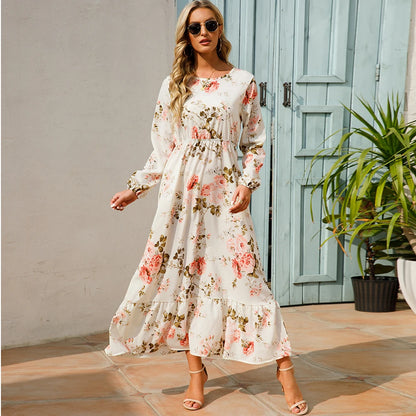 Elegant Women Maxi Dress – Casual Floral Long Sleeve Dress