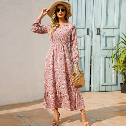 Elegant Women Maxi Dress – Casual Floral Long Sleeve Dress