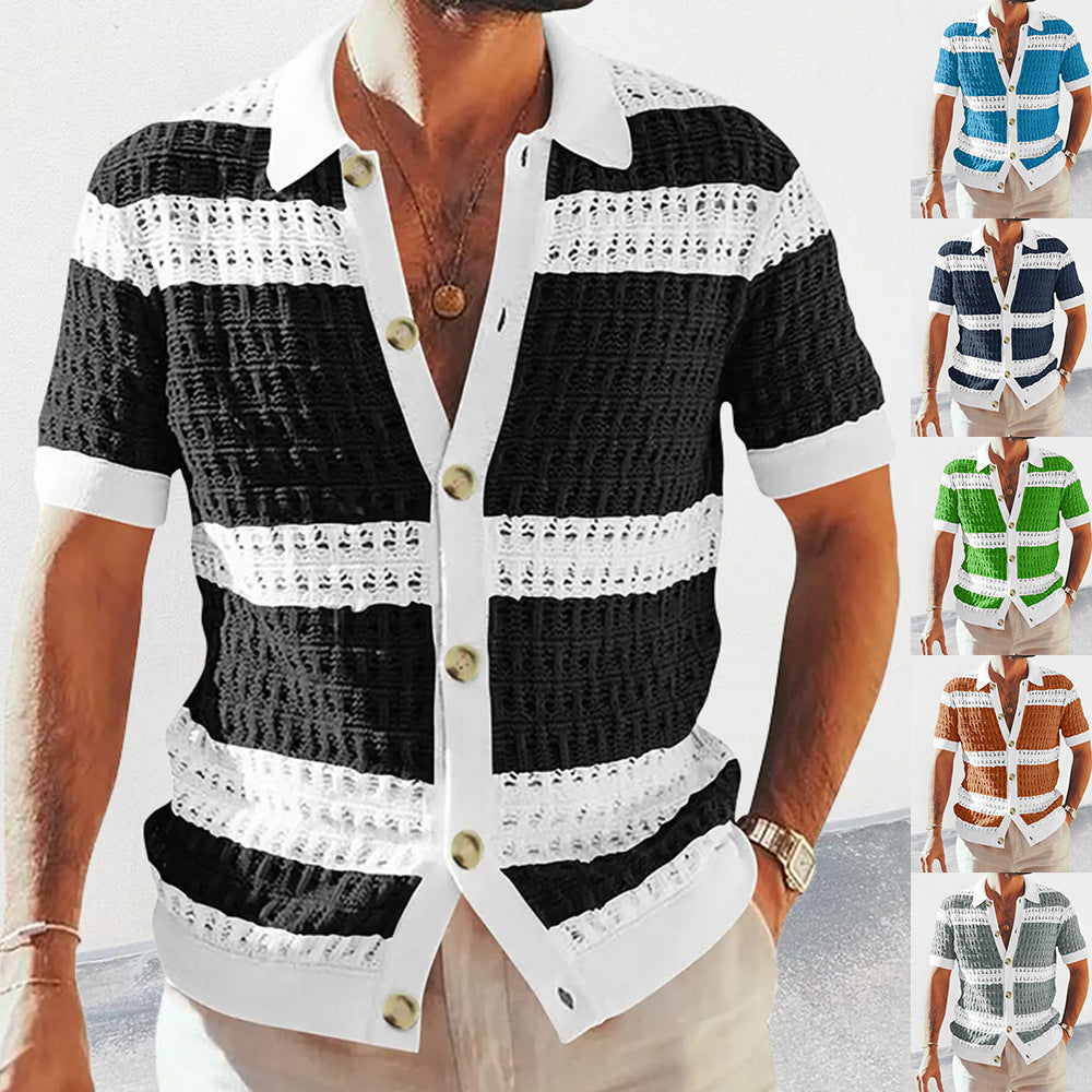 Men’s slim-fit knitted polo cardigan in six summer colors