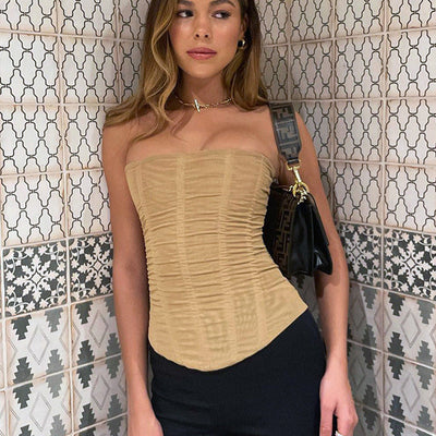 Skinny sleeveless tube top women’s mesh crop corset tank for party wear