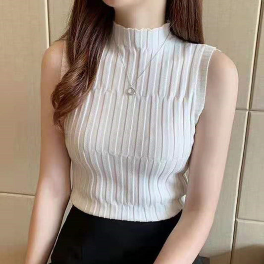 Retro Half High Neck Slim Knit Sweater Women