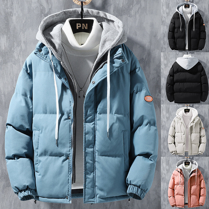 Fashion hooded jacket men winter coat with thick cotton and two-piece design