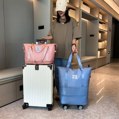 Universal wheel travel bag with large capacity, wet/dry separation, and rolling wheels