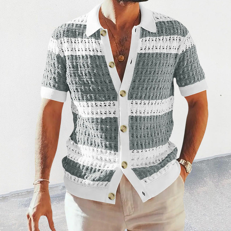 Men’s slim-fit knitted polo cardigan in six summer colors