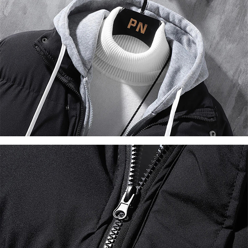 Fashion hooded jacket men winter coat with thick cotton and two-piece design