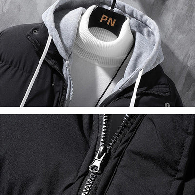 Fashion hooded jacket men winter coat with thick cotton and two-piece design