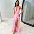Halterneck V-neck slit dress with backless strappy design for summer wear