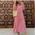Summer women’s vintage printed bohemian dress with V-neck and loose maxi fit