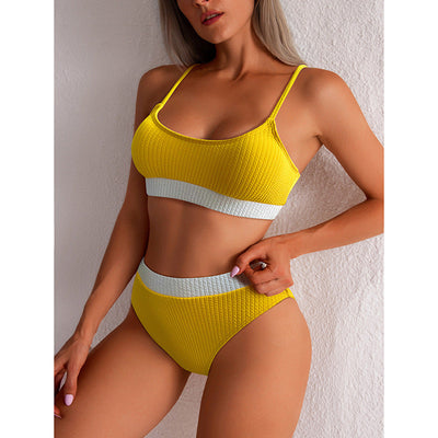 High waist bikini swimwear women’s ribbed push-up set with high cut bottoms
