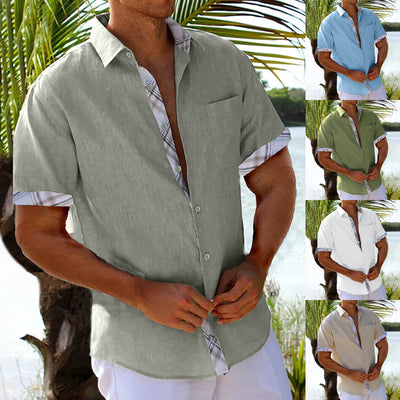 Vacation Short Sleeve Shirt with plaid side panels for beach and streetwear
