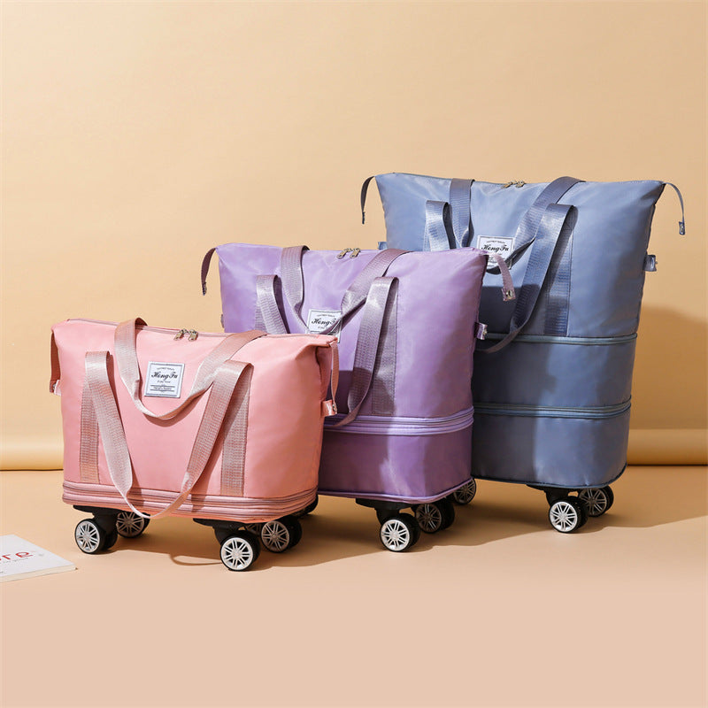 Universal wheel travel bag with large capacity, wet/dry separation, and rolling wheels