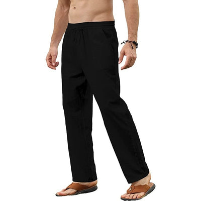 Men's solid color cotton and linen trousers with slim casual fit