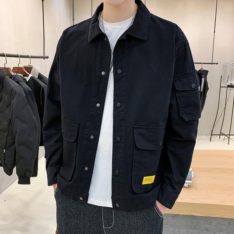 Men’s casual clothes autumn coat with lapel collar and loose Korean tooling design
