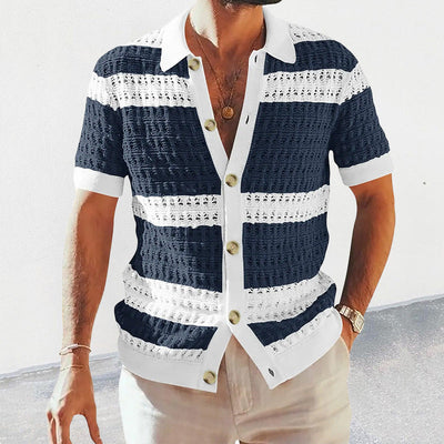 Men’s slim-fit knitted polo cardigan in six summer colors