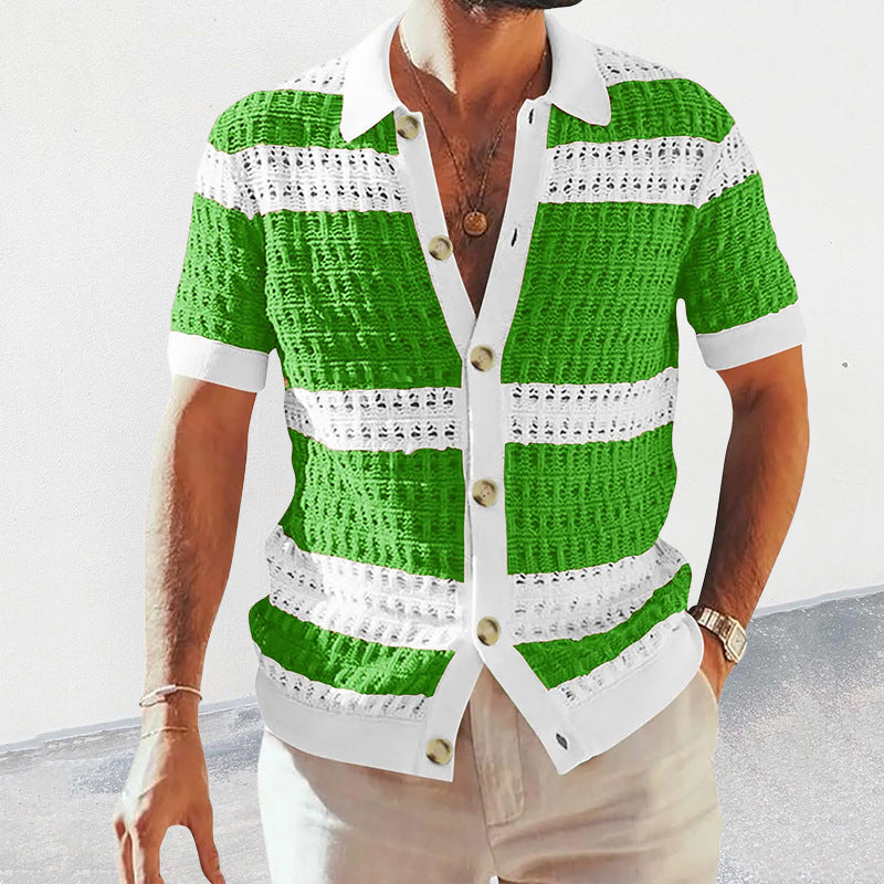 Men’s slim-fit knitted polo cardigan in six summer colors