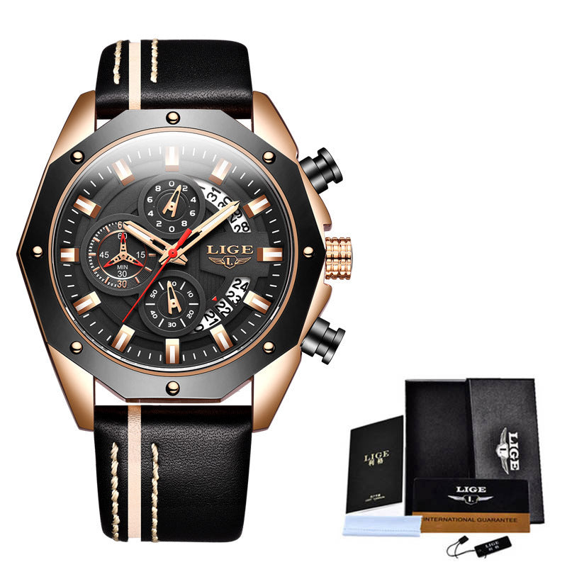 Fashion mens watches with quartz chronograph, silicone strap, and waterproof design