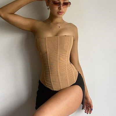 Skinny sleeveless tube top women’s mesh crop corset tank for party wear